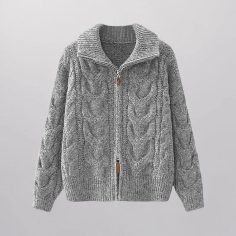 秋冬慵懒风毛针织衫女开衫毛衣拉链女装休闲时尚百搭加厚韩版女装