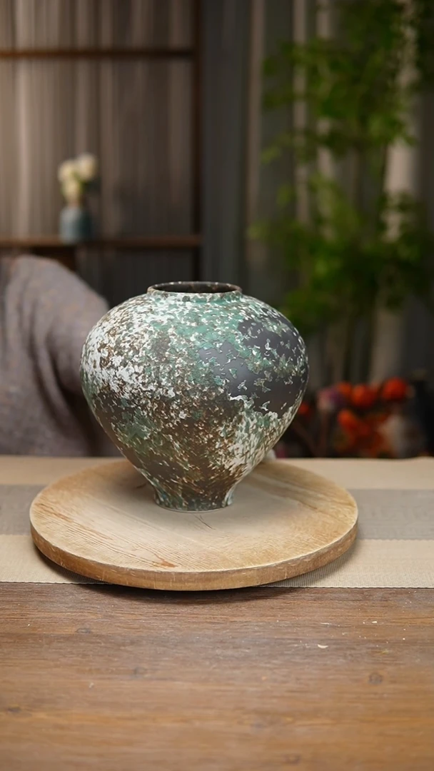 【闪购商品】陶瓷  花器涂鸦绿月亮罐