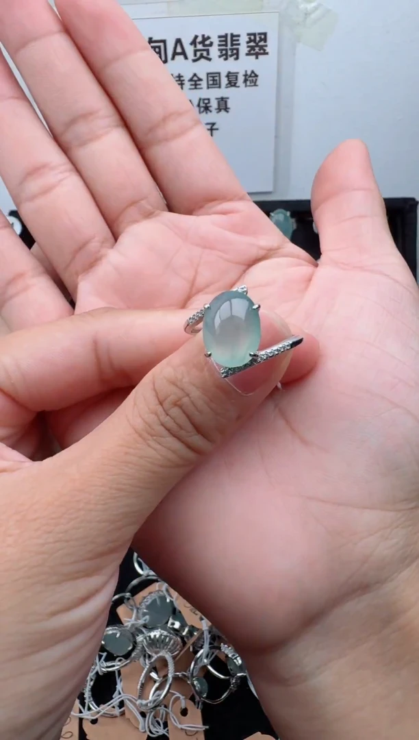 银S925镶嵌戒指翡翠5