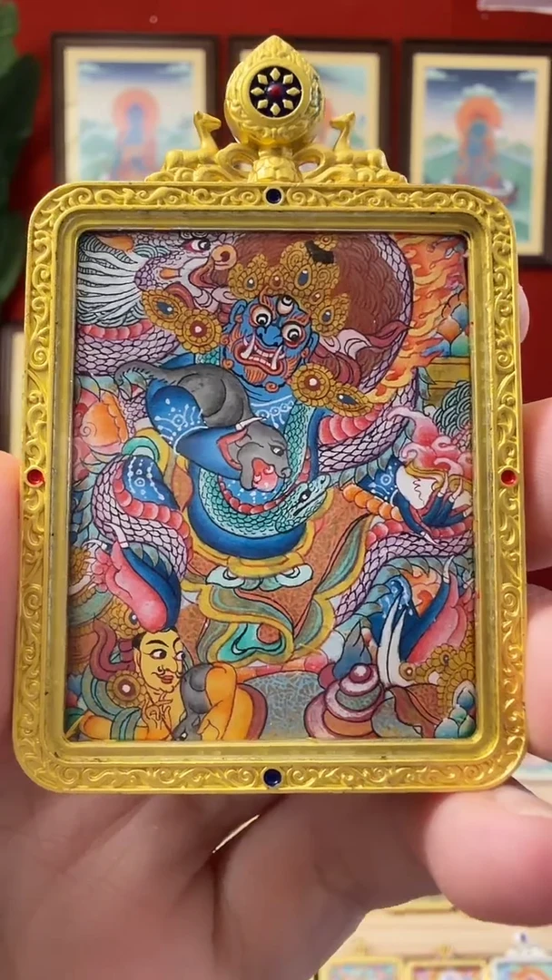 吊坠黑C-热贡纯手绘唐卡吊坠