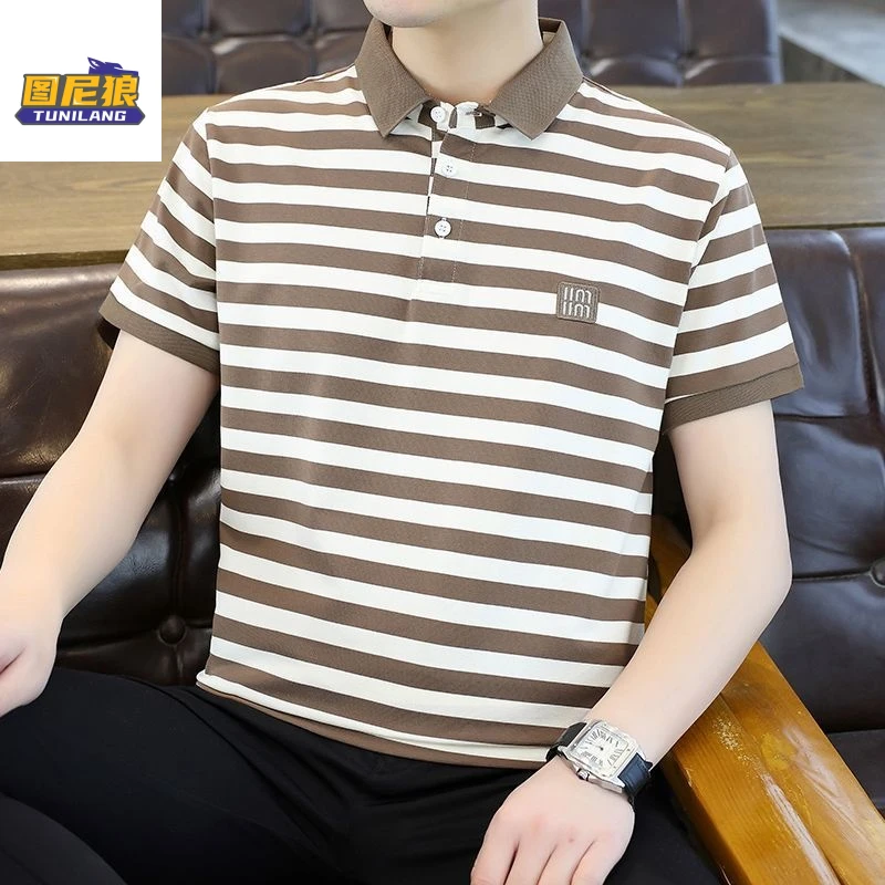 图尼狼男士夏季新款经典横条纹短袖T恤时尚百搭休闲半袖POLO衫潮