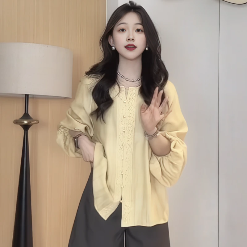 新中式国风设计感长袖衬衣女2025夏季新款大码胖MM气质衬衫上衣潮