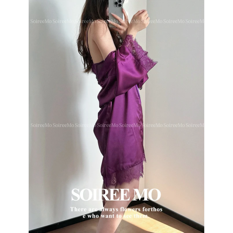 永不失联* 高级质感仿真丝紫色性感睡袍显白家居服舒适披肩外袍款