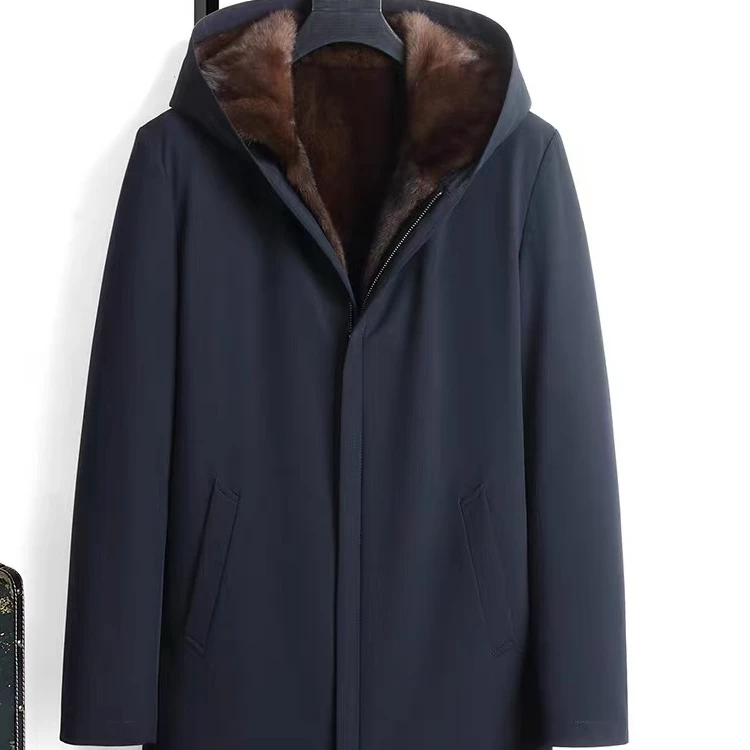 牛奶丝外壳连帽貂内胆断码男士短款外套