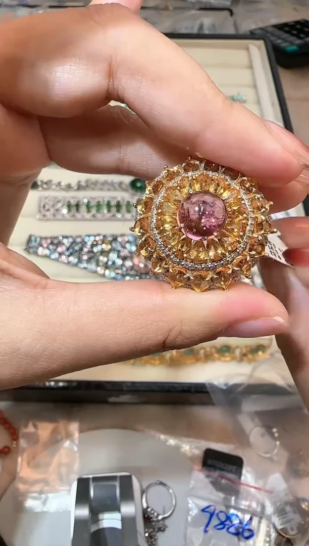 【闪购商品】定制碧玺戒指银S925镶嵌戒指