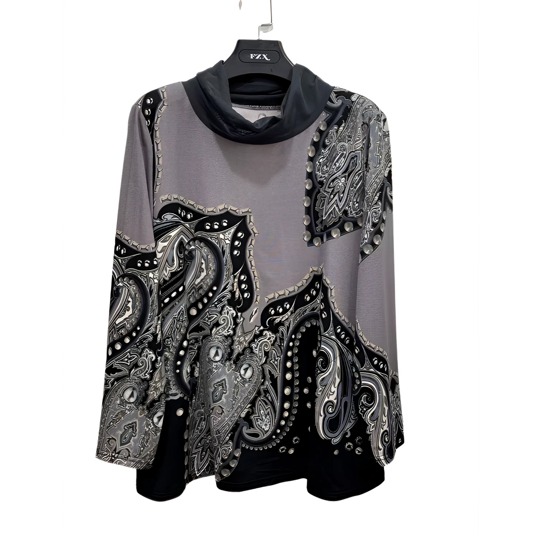 欧领印花底衫灰色底