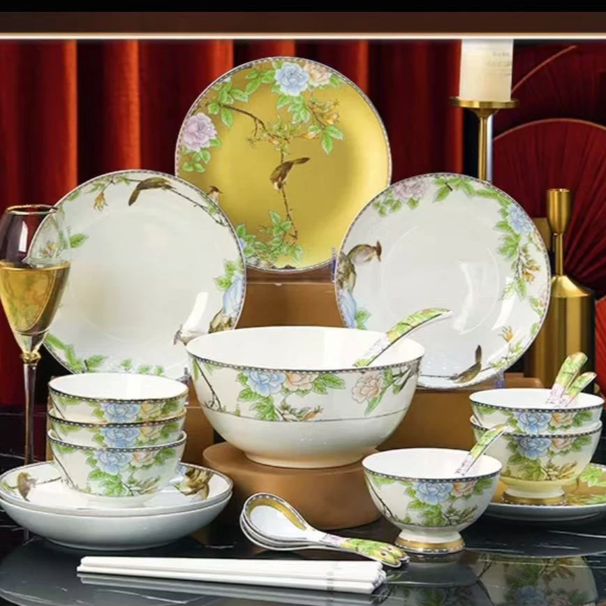 2025景德镇碗碟套装中式高颜值简约陶瓷骨瓷餐具套装碗盘乔迁新居