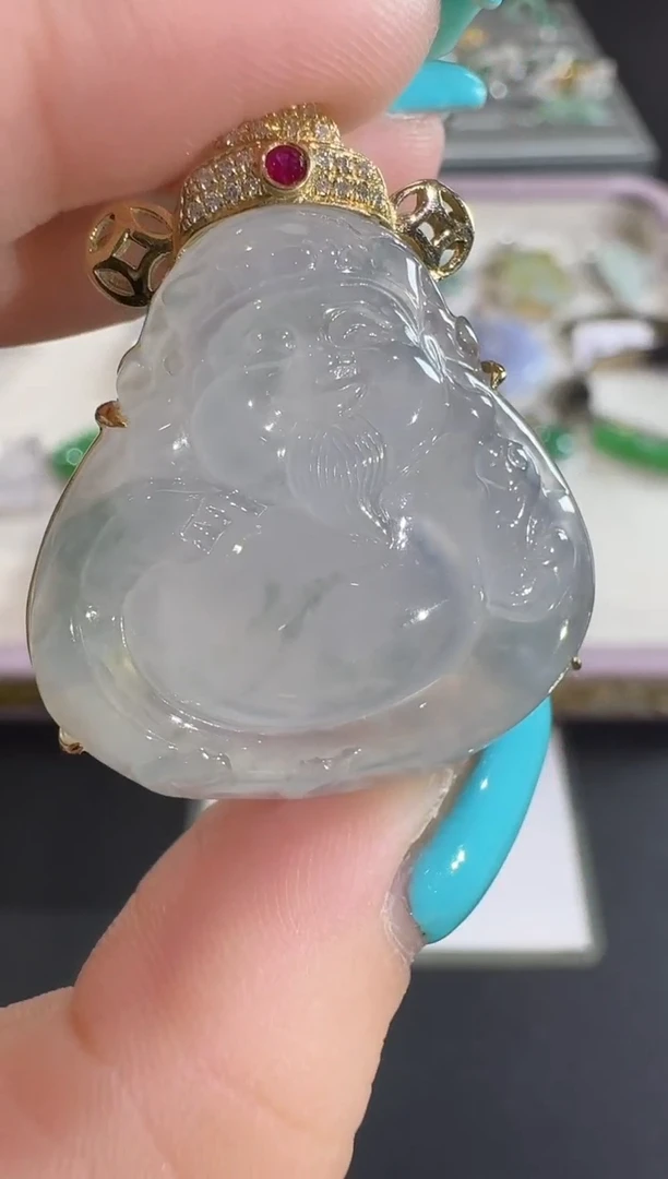 吊坠(不含链)18K金镶嵌翡翠【源头工厂】钻石镶嵌