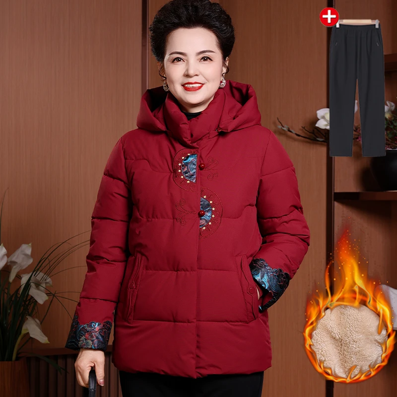新款中式国风妈妈棉服女装棉袄中老年印花加厚棉衣冬装外套上衣