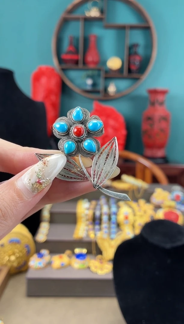 非遗手工花丝镶嵌胸针