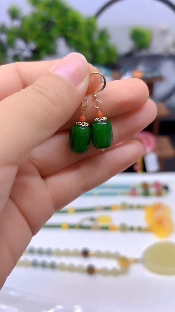 翡翠14K金镶嵌耳饰DIY款E772