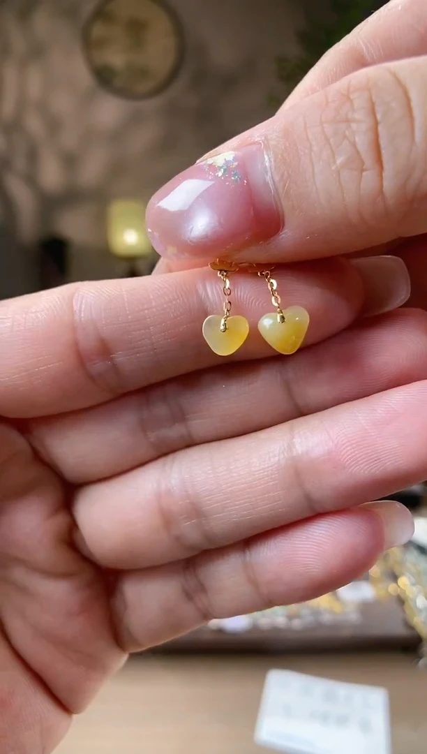 翡翠18K金镶嵌吊坠(不含链)耳饰一对