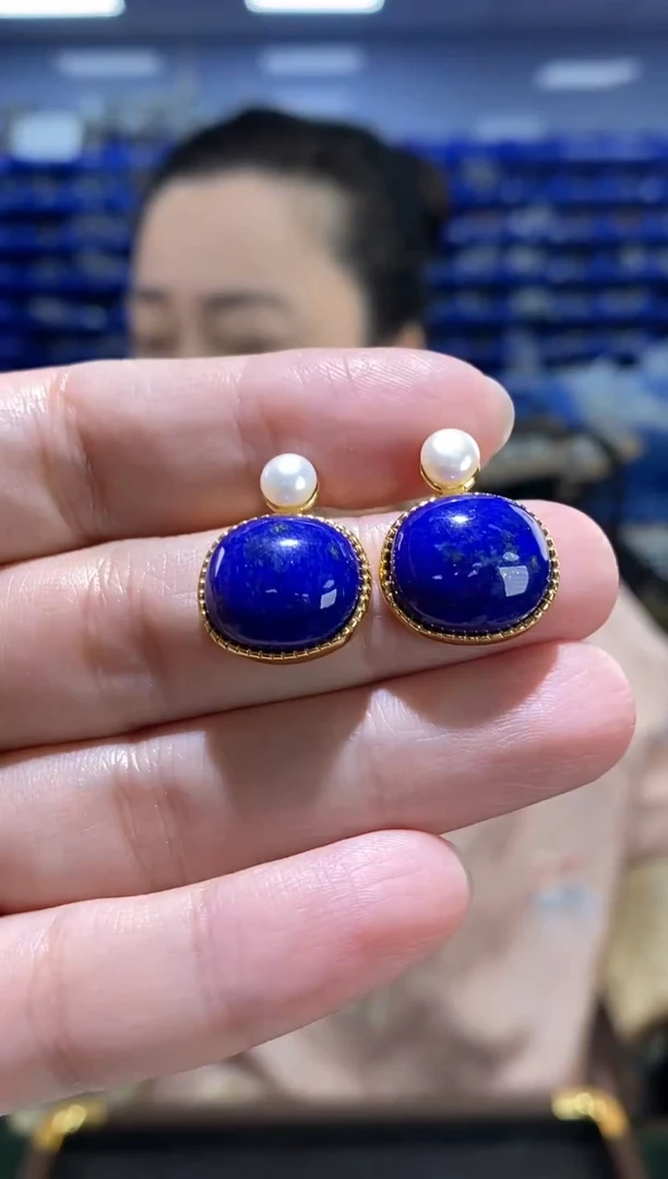 银S925镶嵌青金石耳饰EZ3569