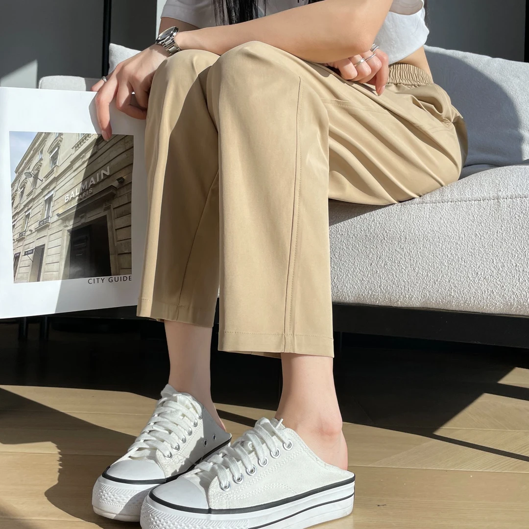 冰丝西装裤女夏季高腰垂感八分裤女小个子裤子镰刀休闲西裤烟管裤