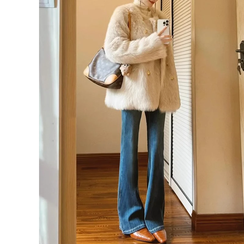 正品微喇牛仔裤女秋季2025年新款高腰弹力显瘦小个子马蹄喇叭裤子