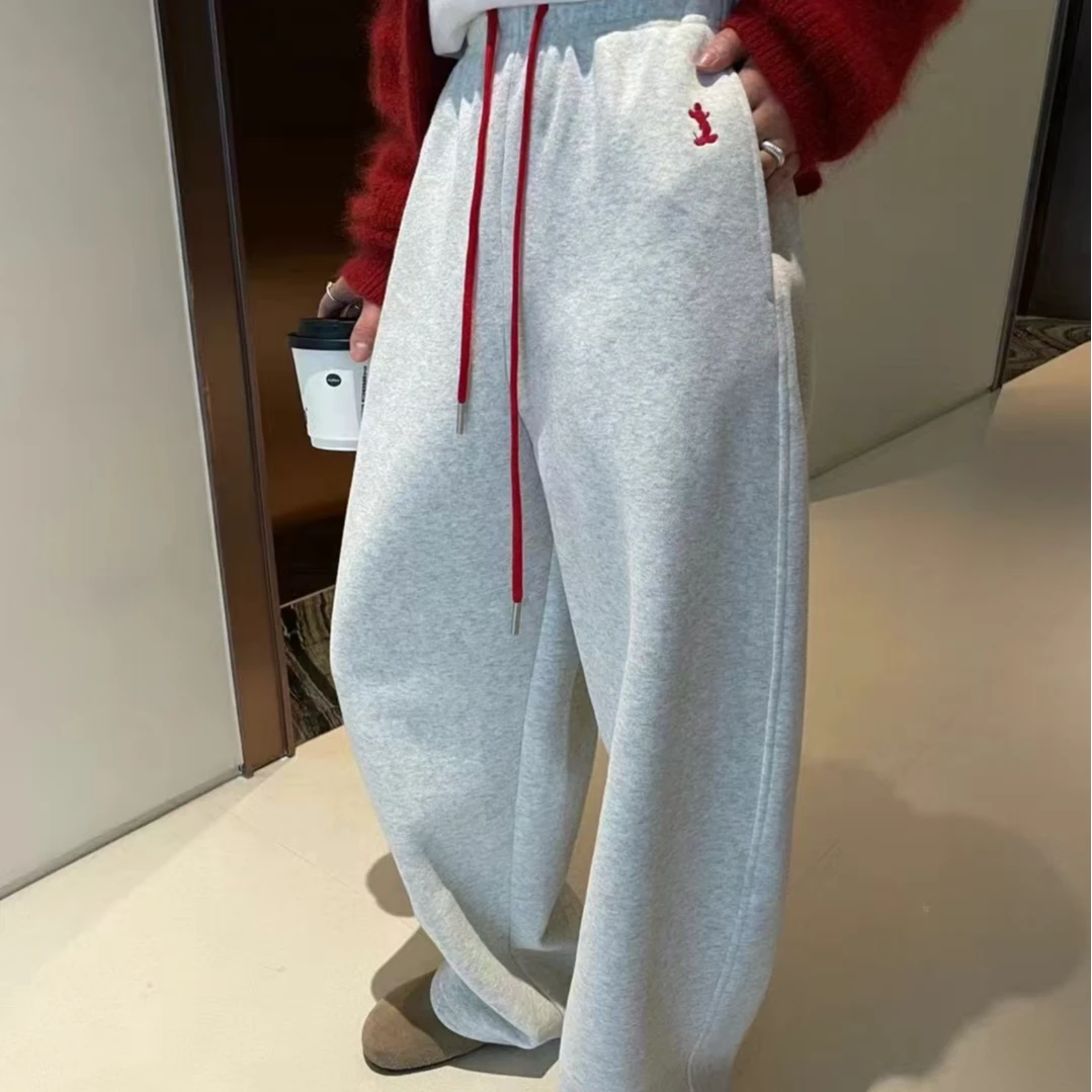 韩版抽绳宽松加厚直筒裤