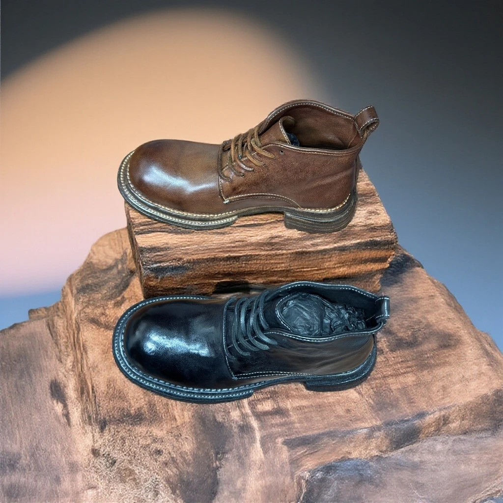 复古骑士靴女真皮新款英伦风棕色靴马丁靴夏季高帮女靴子潮流百搭