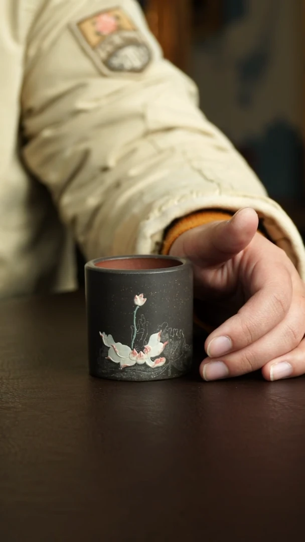 茶杯紫砂58号 荷花扳指杯 宜兴紫砂原矿作品