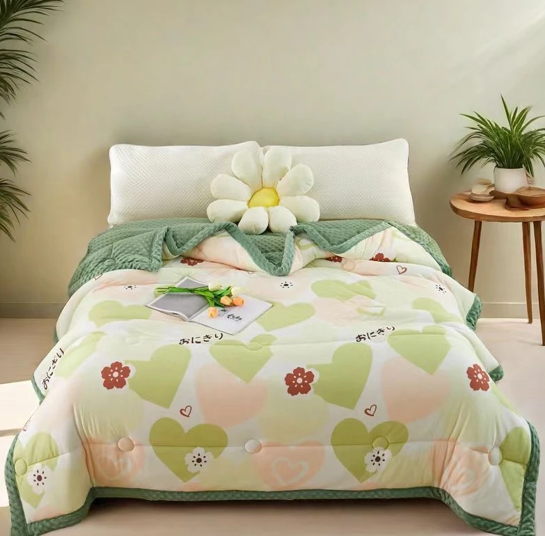 2025新款轻奢印花四季豆豆被柔软机洗