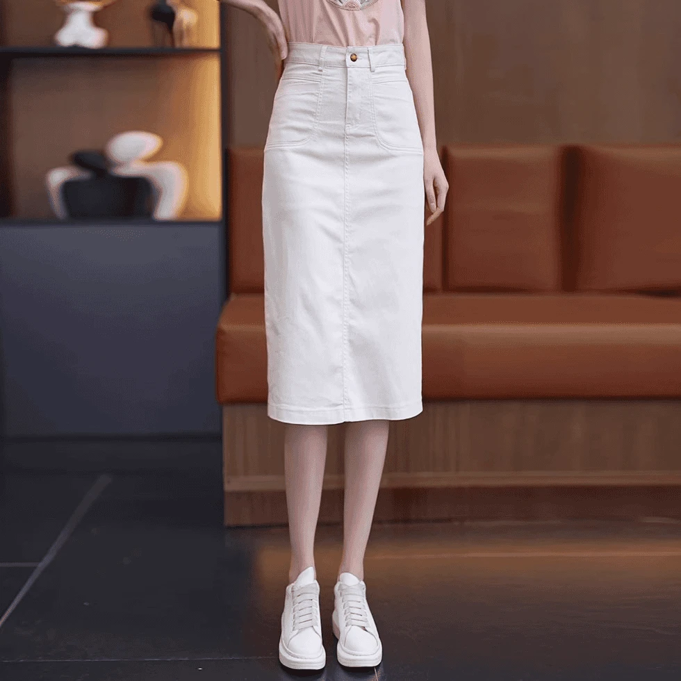 白色半身裙女夏季2025新款高腰显瘦中长款包臀裙休闲直筒一步裙子