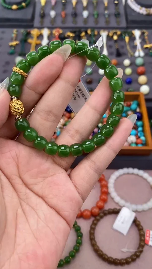 未镶嵌和田玉挂件8.5mm碧玉老型手串博山系列