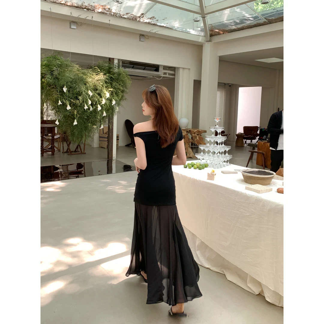 切糕自制【赫拉小姐】小个子春夏出游女气质显瘦设计感长款黑连衣裙