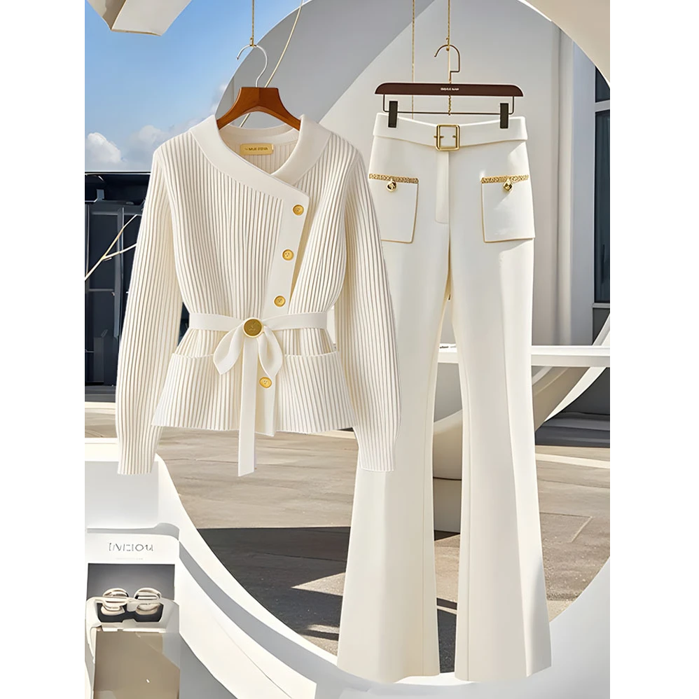 2025穿搭一整套女士时尚百搭服装高级感气质针织衫洋气休闲直筒裤
