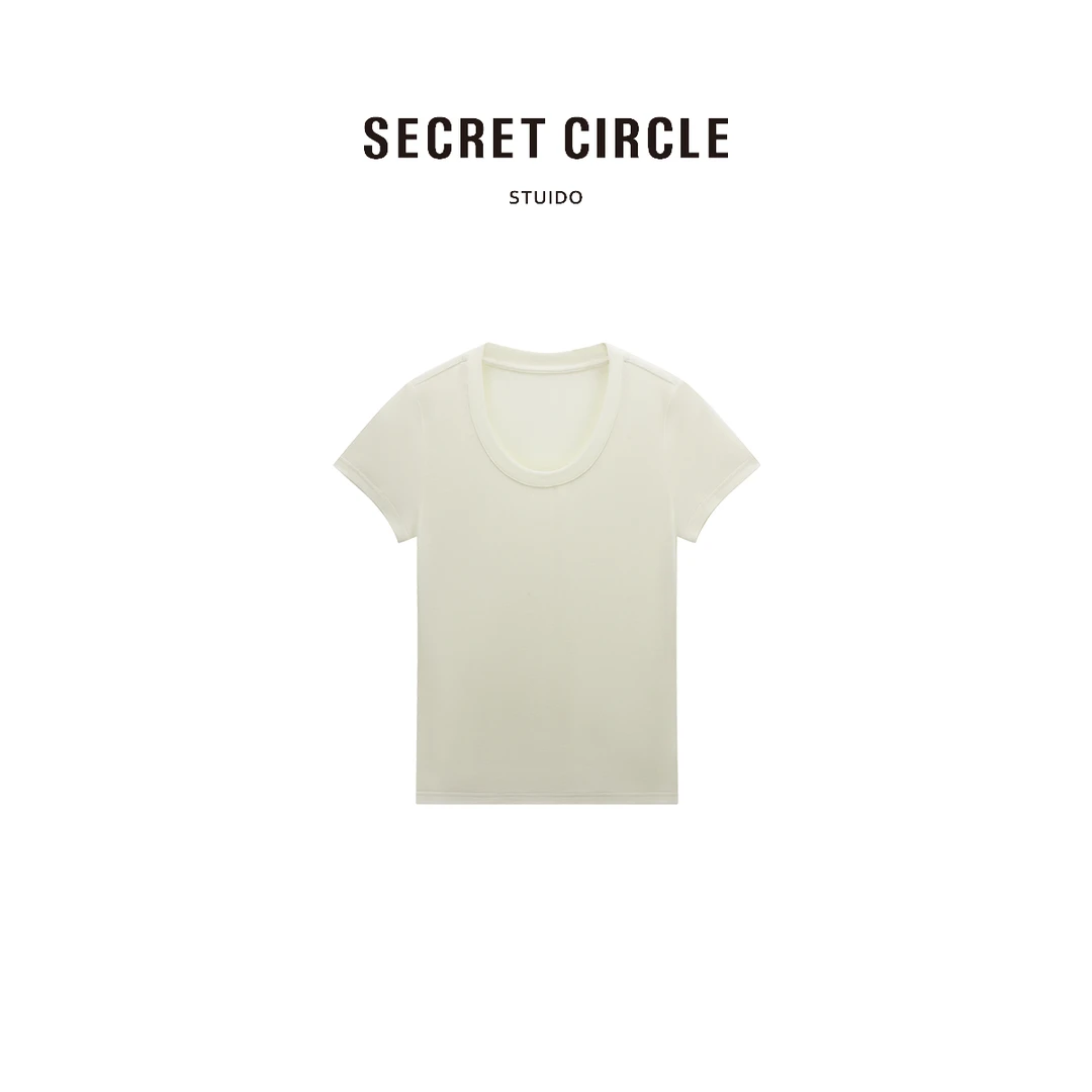 "98莱赛尔"夏季纯色U领短袖薄款百搭T恤B1516