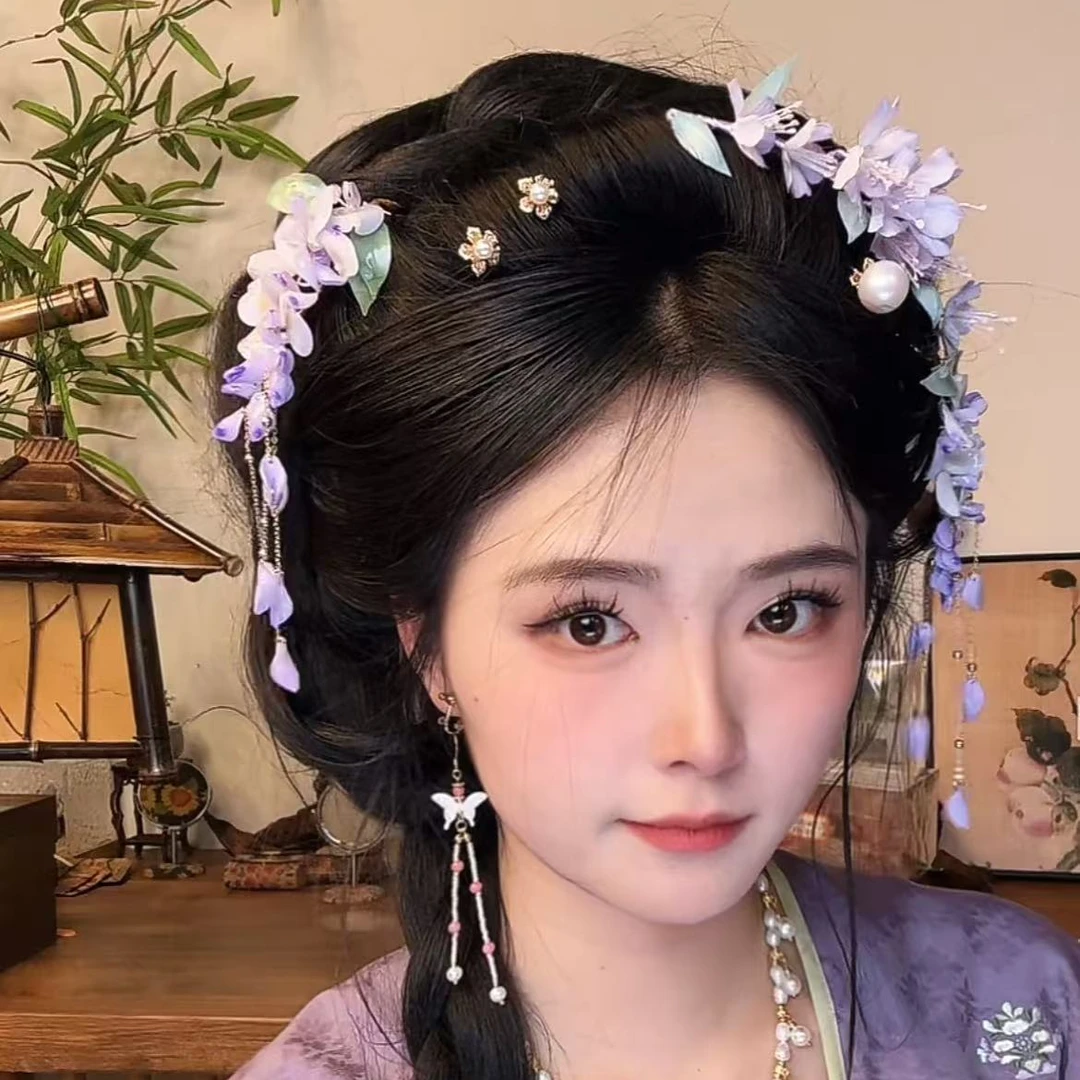 风雪初晴九重紫发钗【热缩工艺】手工汉服百搭复古紫色日常头饰