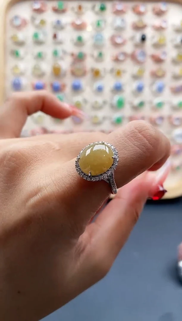 【闪购商品】翡翠戒指银S925镶嵌缅甸天然A货翡翠222 3+1