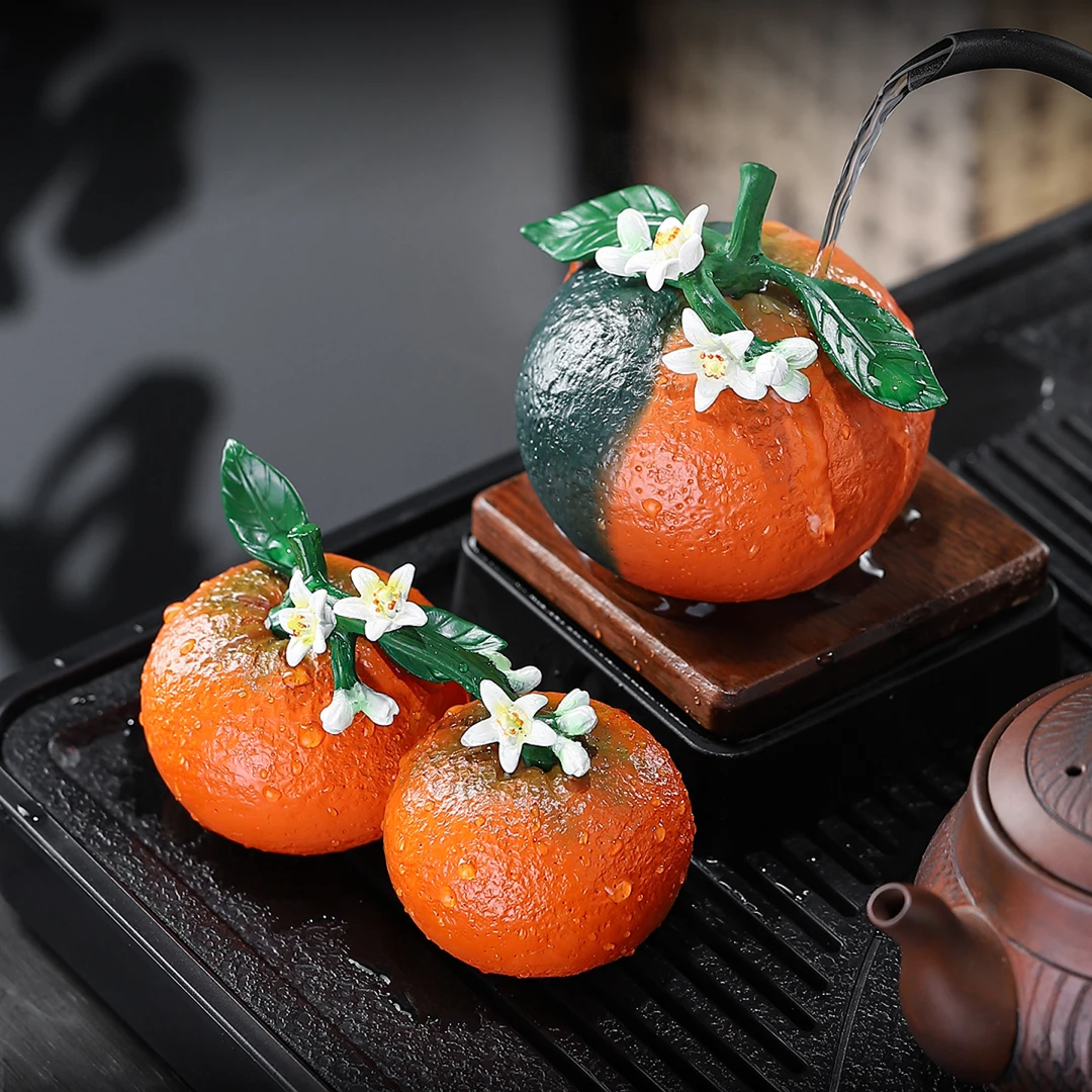 变色橘子花开茶宠大吉大利茶宠摆件茶玩茶桌茶盘茶道茶具配件用品