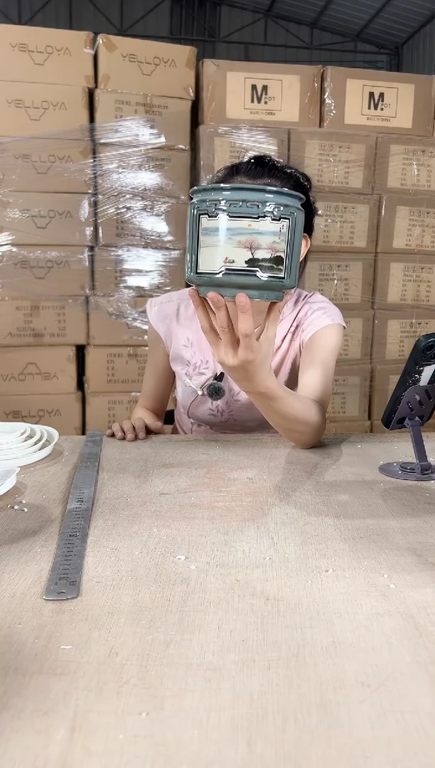 罐罐图花蓝花釉13x12