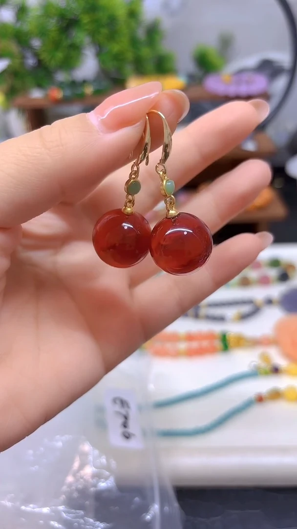 血珀14K金镶嵌耳饰E706