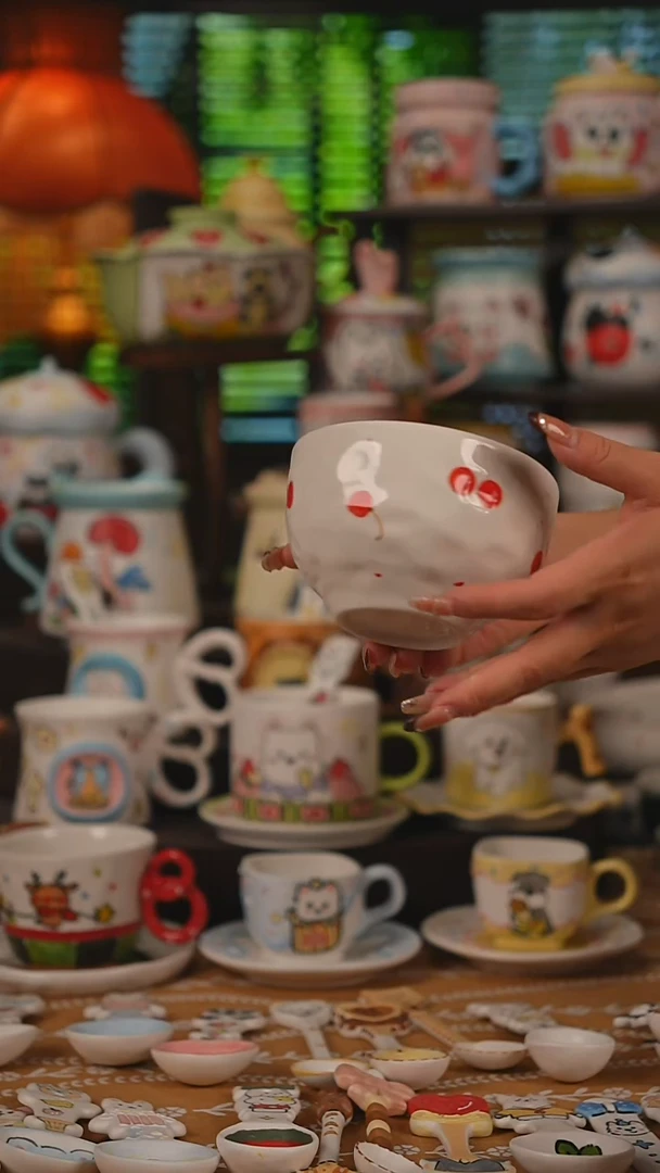 陶瓷无盖款景德镇有彩高温釉下彩纯手绘创意瓷