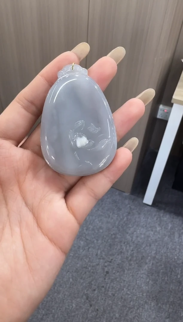 颈饰未镶嵌和田玉孤品 烟紫莲花牌吊坠/配绳