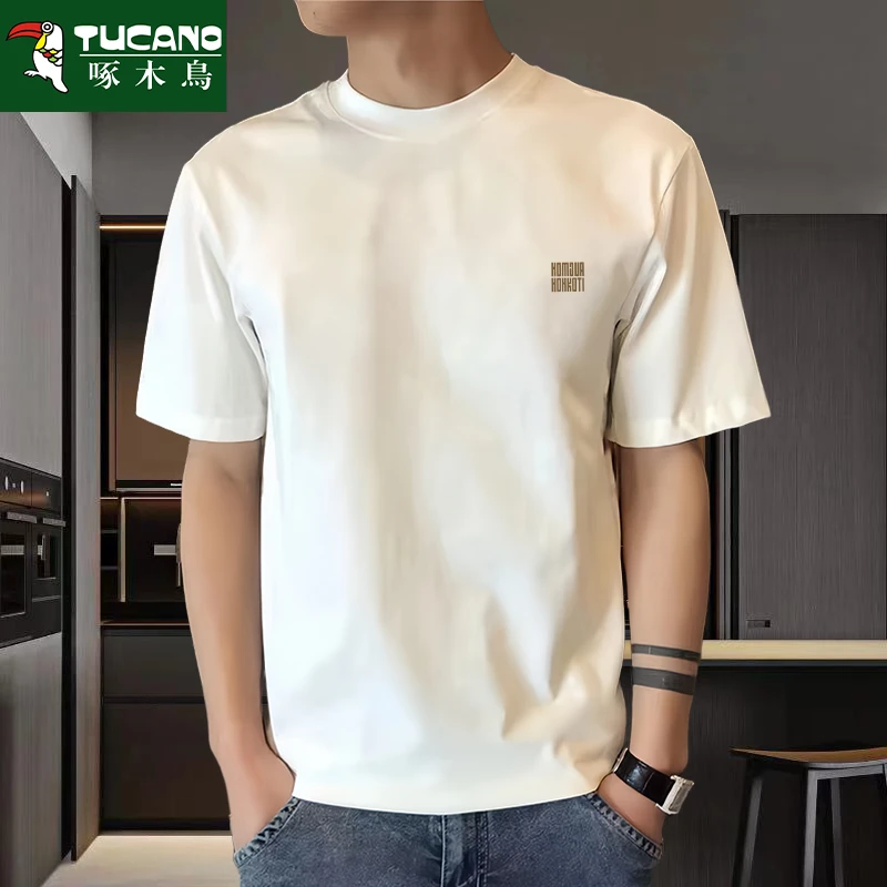 啄木鸟纯棉短袖T恤男夏季潮牌宽松百搭时尚圆领半袖青少年上衣t恤