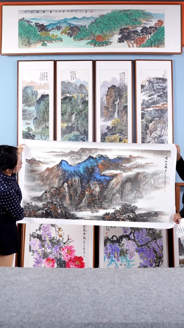 【闪购商品】国画柳泉《烟江帆影图》手绘带框174*84