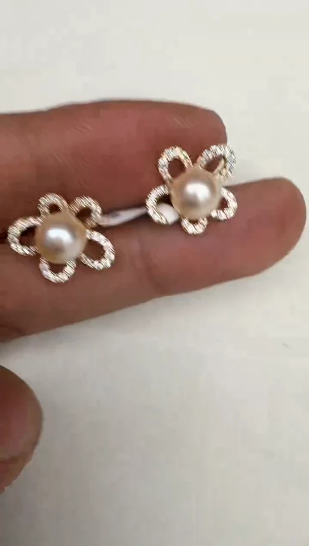 银S925镶嵌耳饰海水珍珠耳钉