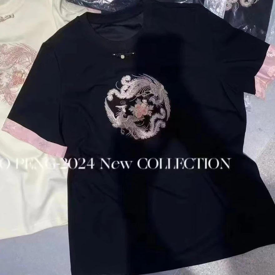 深圳南油新中式刺绣盘口高定宽松版T恤