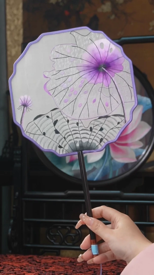 刺绣团扇 绣花双面非遗