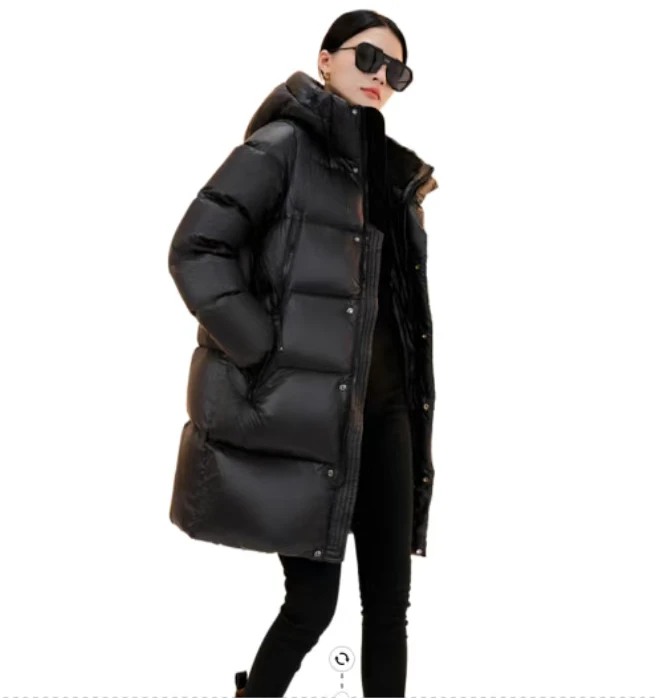 黑色百搭中长款冬季保暖外套韩版烫金加厚羽绒服001