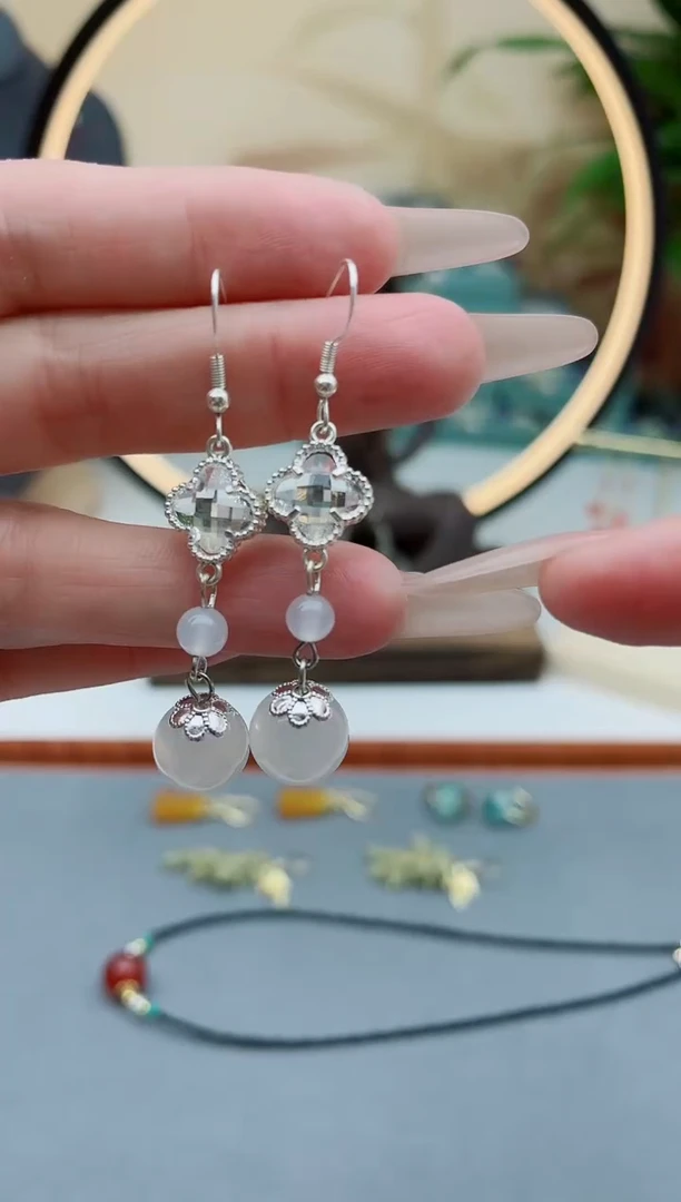 玛瑙/玉髓耳饰银S925镶嵌8896