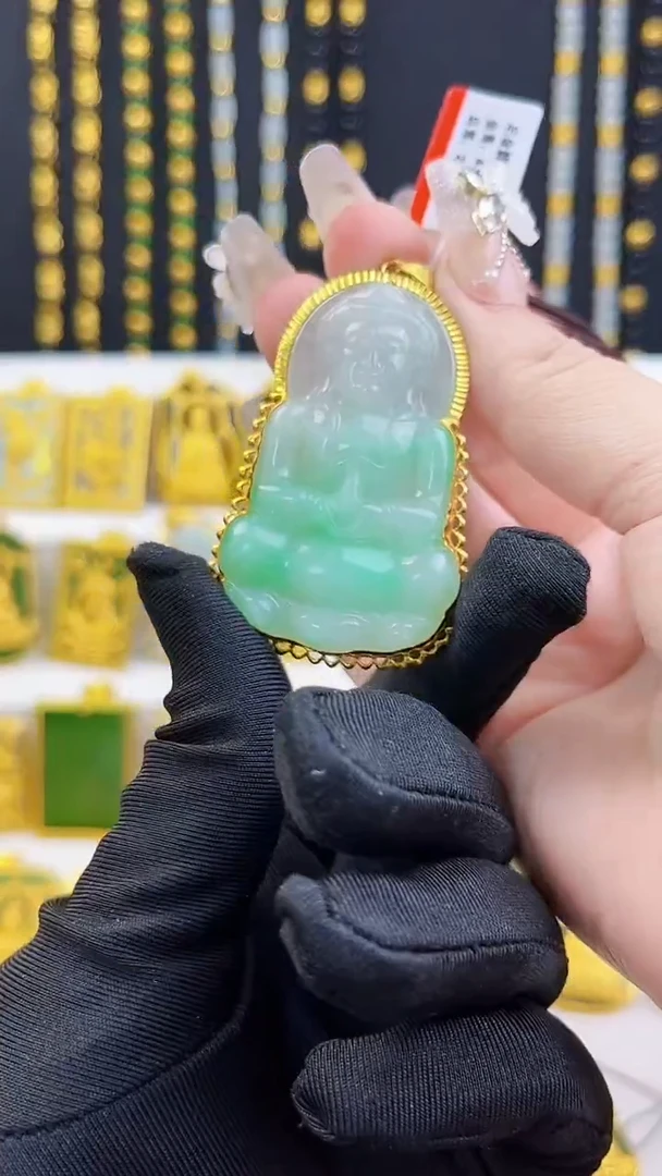 吊坠(不含链)足金镶嵌翡翠黄金翡翠吊坠