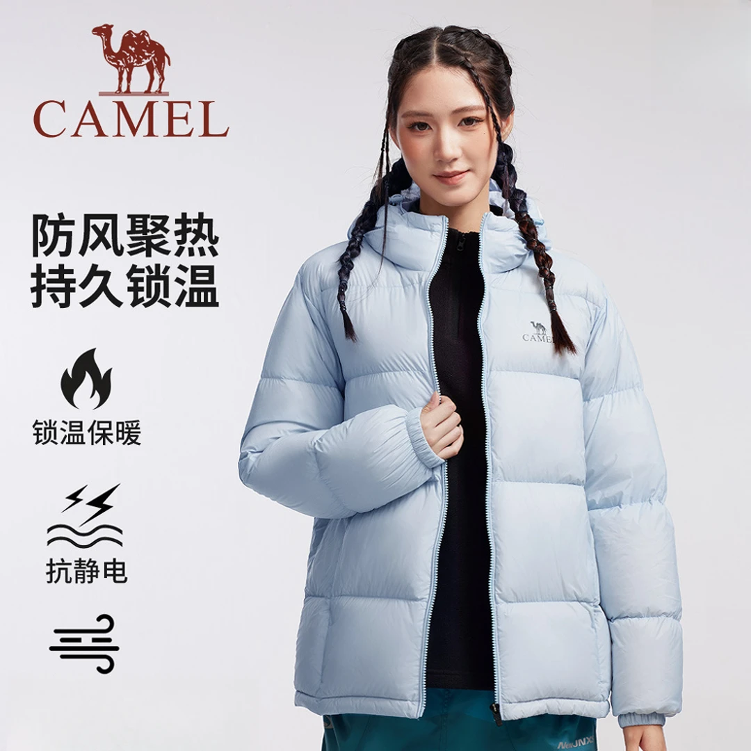 骆驼女装短款羽绒服冬季新款情侣款连帽宽松短款面包服羽绒外套男