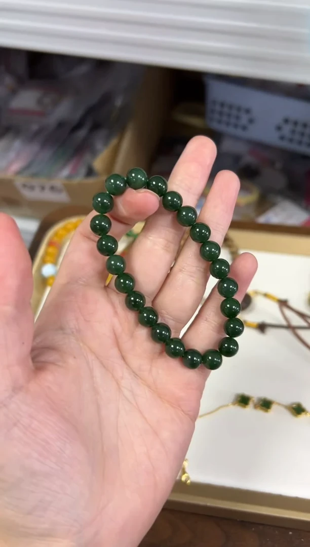 未镶嵌手链和田玉孤品和田玉碧玉圆珠8MM[2261]