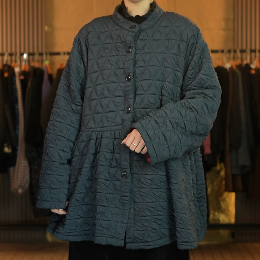 147蓝色圆领棉服外套女士时尚百搭外套棉服K689