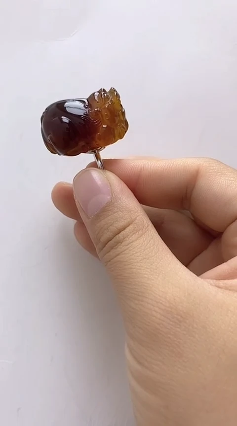 【闪购商品】琥珀裸石银S925镶嵌琥珀戒指