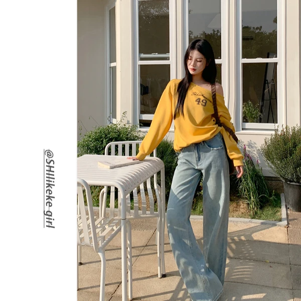 【小颖】A11# 2025年春夏新款 韩版水洗高腰无弹窄版阔腿牛仔裤女