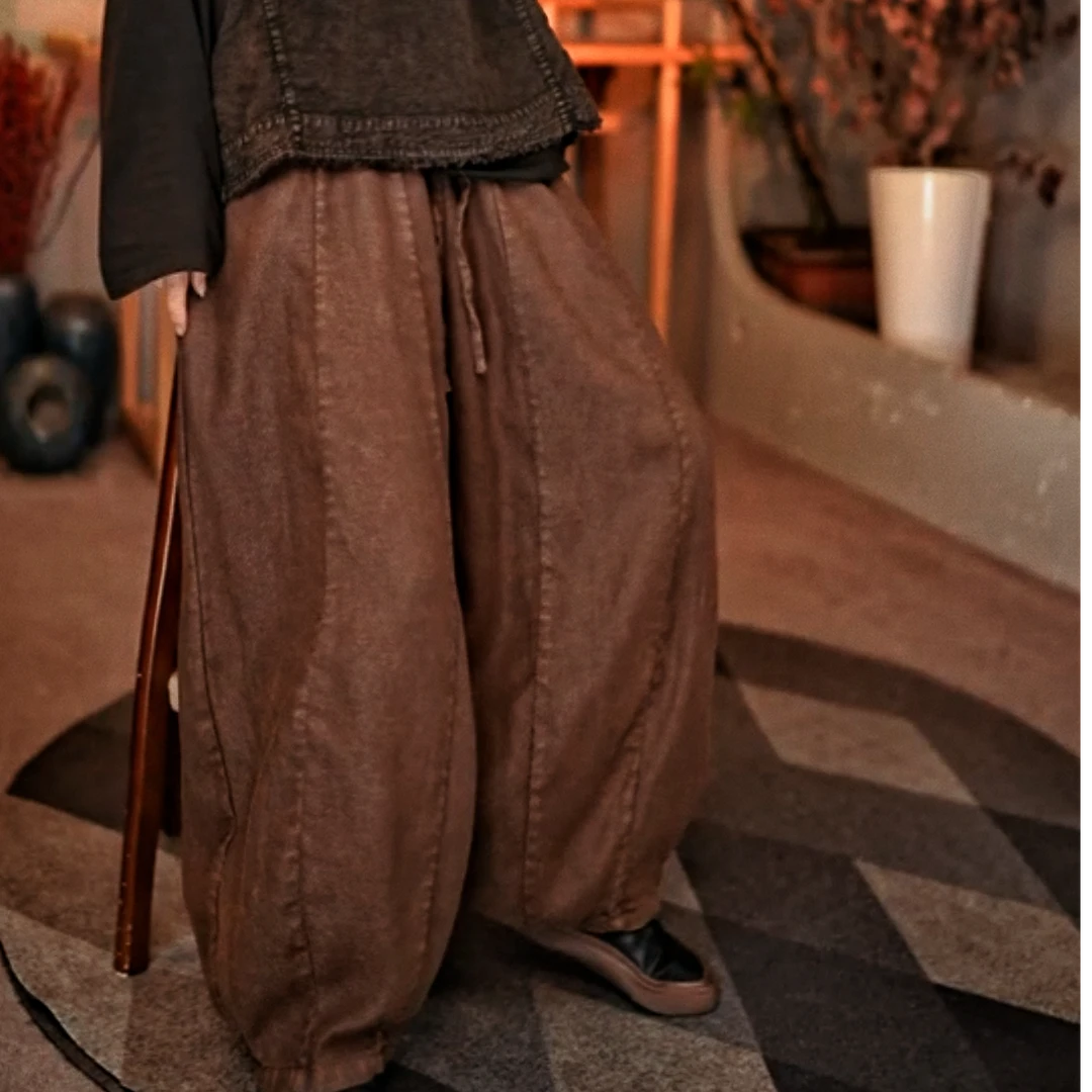 2640【靖原创】高品质亚麻12片内里包边蜜瓜裤（裤长95左右腰围115）