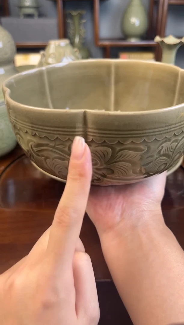 杯纯手工仿古煤烧牡丹纹花口钵